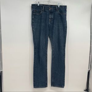 Abercrombie & Fitch Men Skinny Denim Blue Jeans 36 x 34 Button Fly Distressed